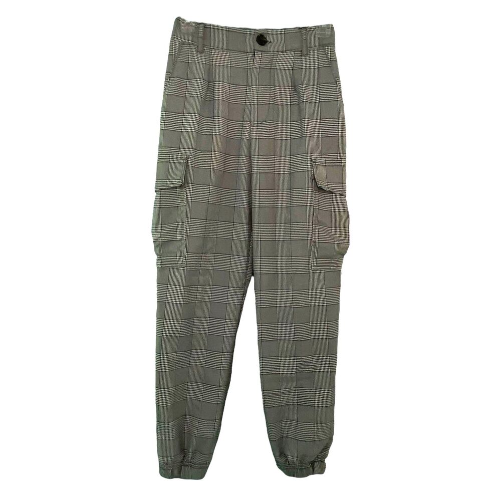Forever 21 Women's Plaid Cargo Joggers Black and White Trousers Small - Picture 3 of 11